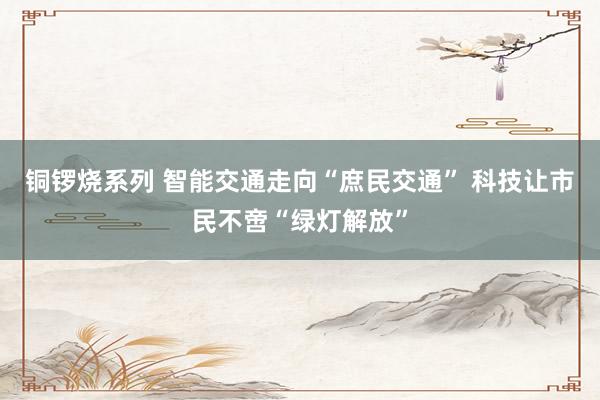 铜锣烧系列 智能交通走向“庶民交通” 科技让市民不啻“绿灯解放”