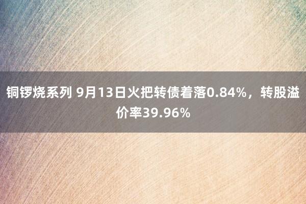 铜锣烧系列 9月13日火把转债着落0.84%，转股溢价率39.96%