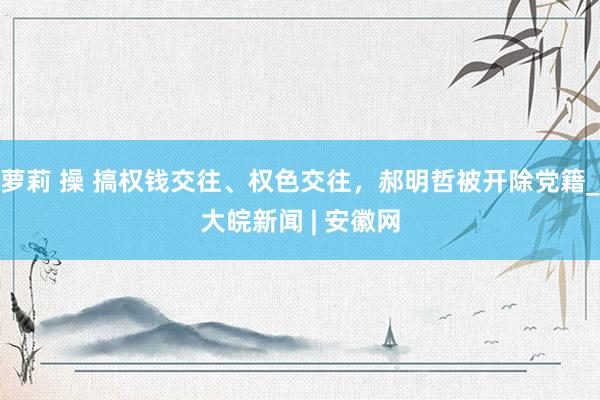 萝莉 操 搞权钱交往、权色交往，郝明哲被开除党籍_大皖新闻 | 安徽网