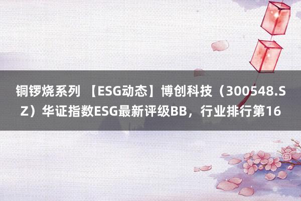 铜锣烧系列 【ESG动态】博创科技（300548.SZ）华证指数ESG最新评级BB，行业排行第16