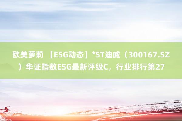 欧美萝莉 【ESG动态】*ST迪威（300167.SZ）华证指数ESG最新评级C，行业排行第27