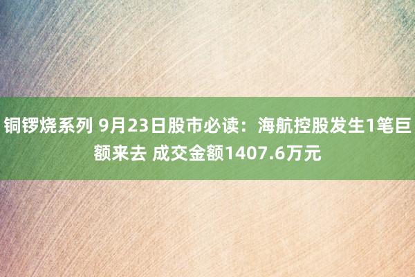 铜锣烧系列 9月23日股市必读：海航控股发生1笔巨额来去 成交金额1407.6万元