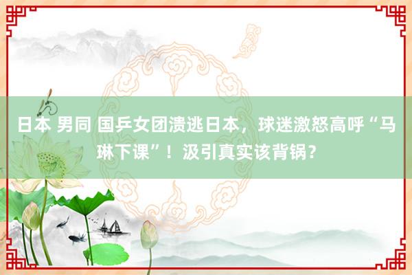 日本 男同 国乒女团溃逃日本，球迷激怒高呼“马琳下课”！汲引真实该背锅？