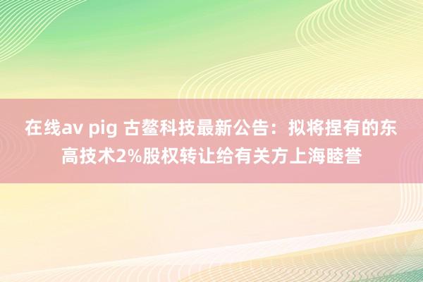 在线av pig 古鳌科技最新公告：拟将捏有的东高技术2%股权转让给有关方上海睦誉