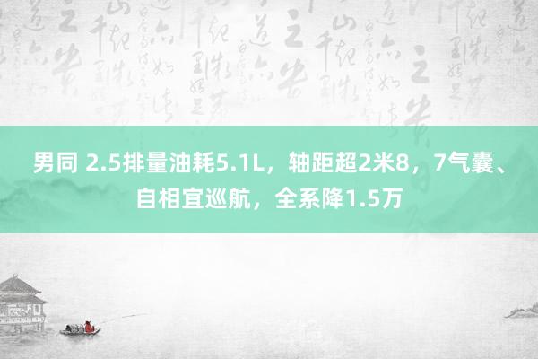 男同 2.5排量油耗5.1L，轴距超2米8，7气囊、自相宜巡航，全系降1.5万