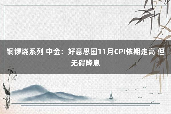 铜锣烧系列 中金：好意思国11月CPI依期走高 但无碍降息