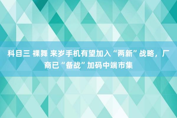 科目三 裸舞 来岁手机有望加入“两新”战略，厂商已“备战”加码中端市集