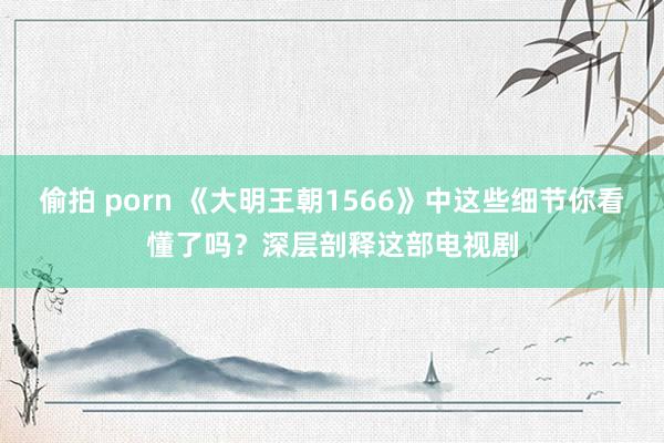 偷拍 porn 《大明王朝1566》中这些细节你看懂了吗？深层剖释这部电视剧