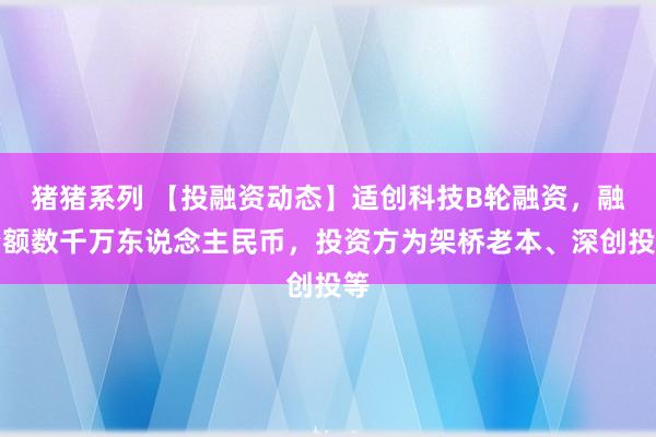 猪猪系列 【投融资动态】适创科技B轮融资，融资额数千万东说念主民币，投资方为架桥老本、深创投等