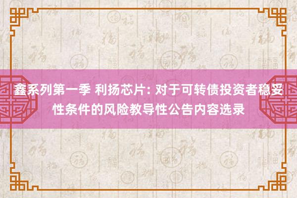 鑫系列第一季 利扬芯片: 对于可转债投资者稳妥性条件的风险教导性公告内容选录