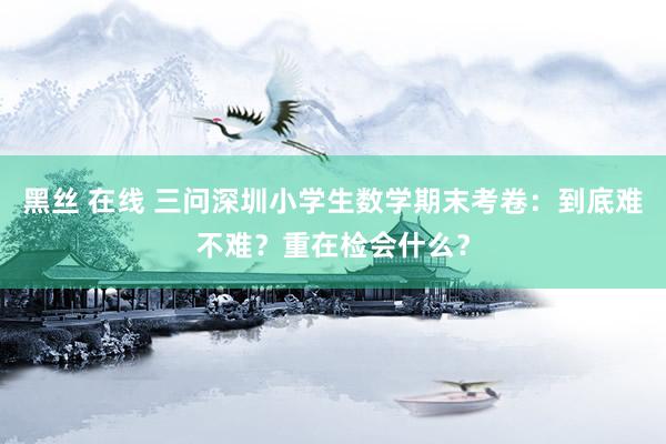 黑丝 在线 三问深圳小学生数学期末考卷：到底难不难？重在检会什么？